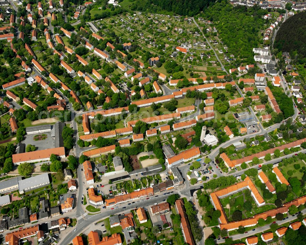 Bad from above - Residential area of the multi-family house settlement in Bad in the state Lower Saxony, Germany