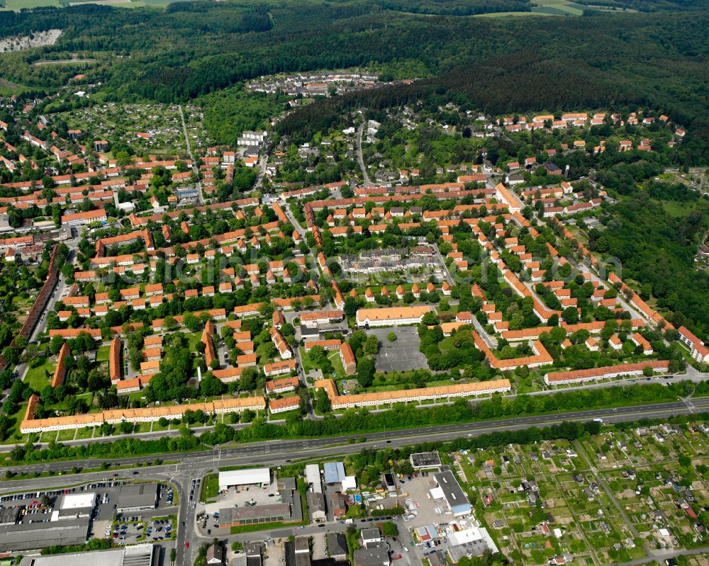 Bad from above - Residential area of the multi-family house settlement in Bad in the state Lower Saxony, Germany