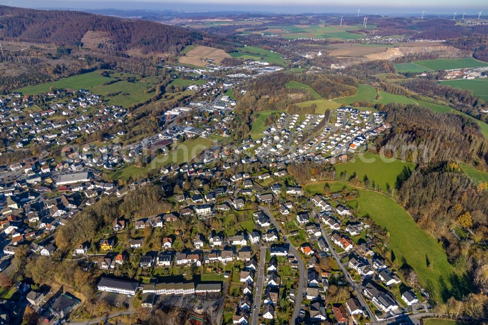 Balve from above - Residential area of the multi-family house settlement in Balve in the state North Rhine-Westphalia, Germany