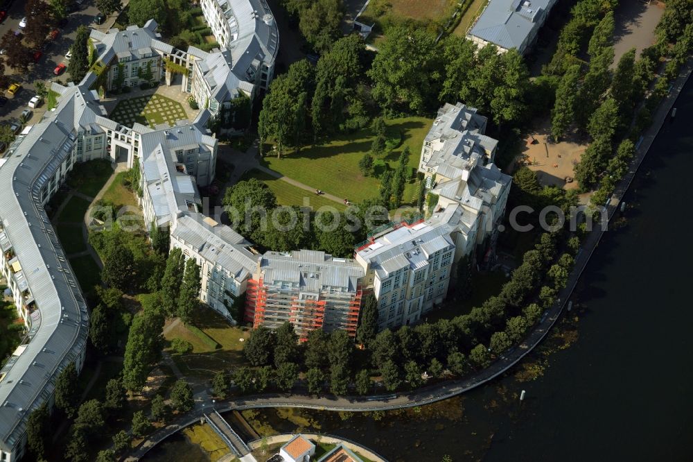 Berlin from above - Residential area of a multi-family house settlement Strasse Am Tegeler Hafen in Berlin in Germany