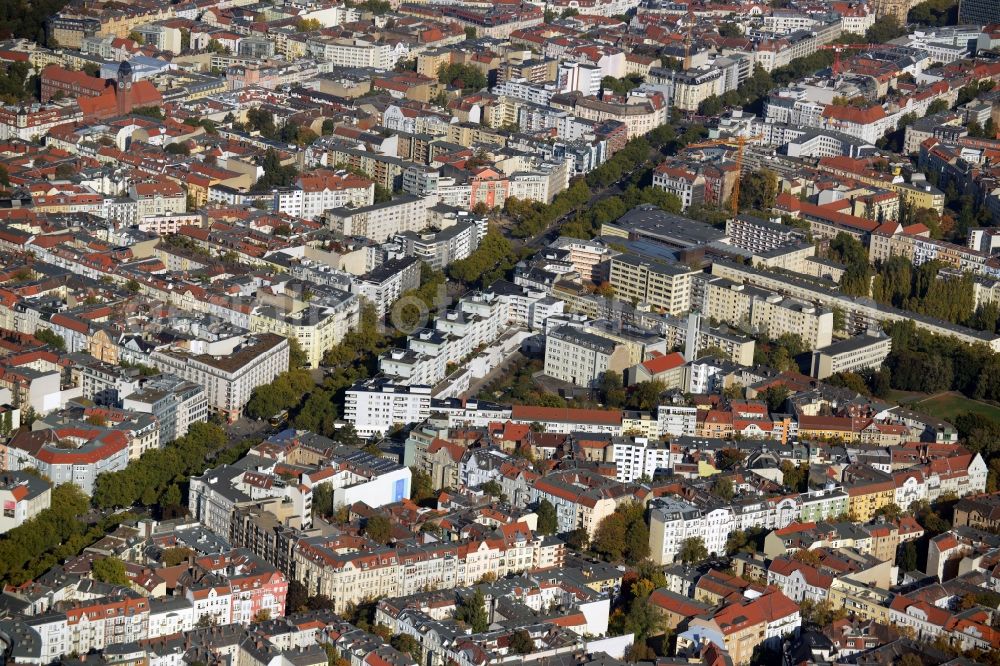 Berlin from above - Residential area of a multi-family house settlement at the Kurfuerstendamm in Berlin in Germany