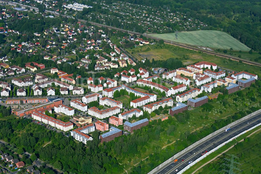 Berlin from above - Residential area of the multi-family housing estate at Ballonplatz in the district of Karow Nord in Berlin, Germany