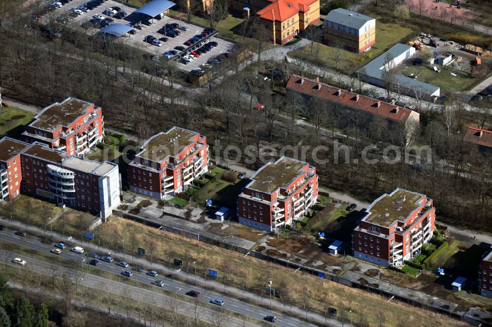 Aerial image Berlin - Residential area of a multi-family house settlement on Blumberger Damm in the district Marzahn in Berlin, Germany