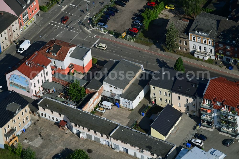 Bernau from above - Residential area of the multi-family house settlement Breitscheidstrasse corner Bundesstrasse 2 in Bernau in the state Brandenburg, Germany