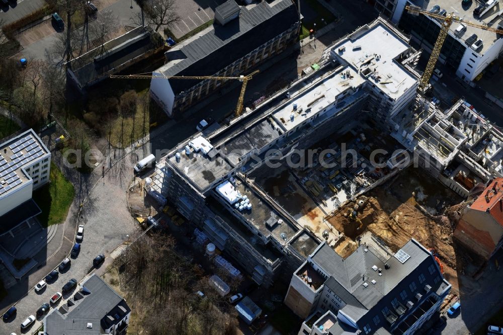 Aerial photograph Leipzig - Residential area of a multi-family house settlement Buettnerstrasse of Ticoncept Bauprojektentwicklungs- and Vertriebs GmbH in the district Mitte in Leipzig in the state Saxony