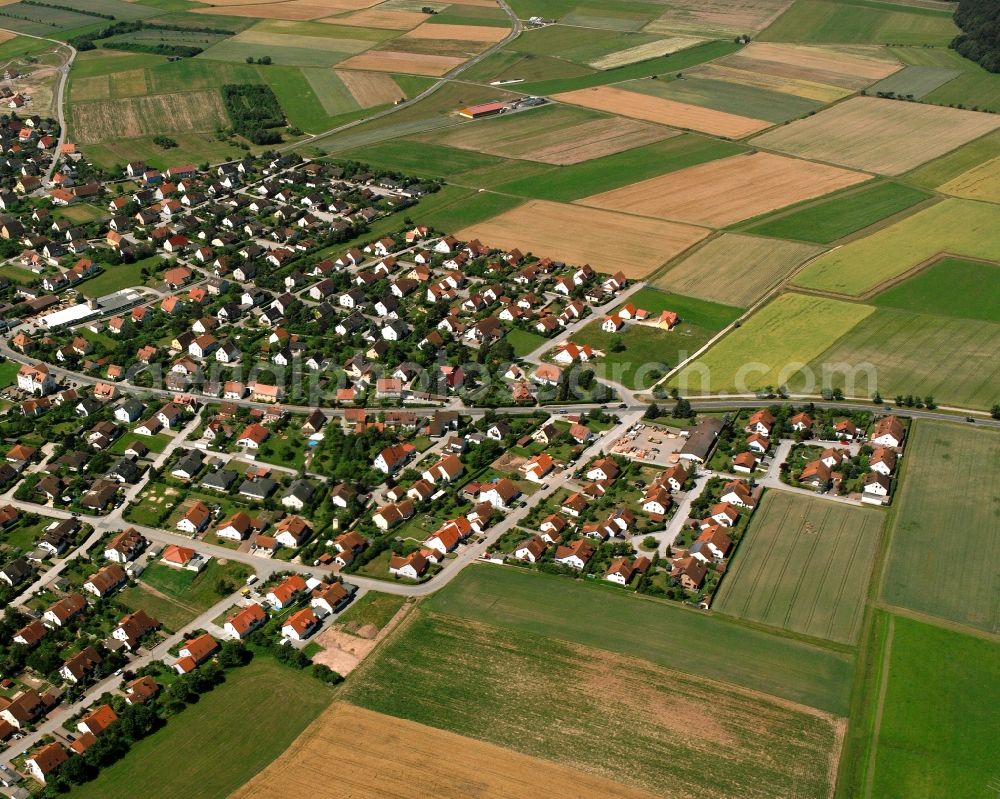 Aerial image Burgoberbach - Residential area of the multi-family house settlement in Burgoberbach in the state Bavaria, Germany