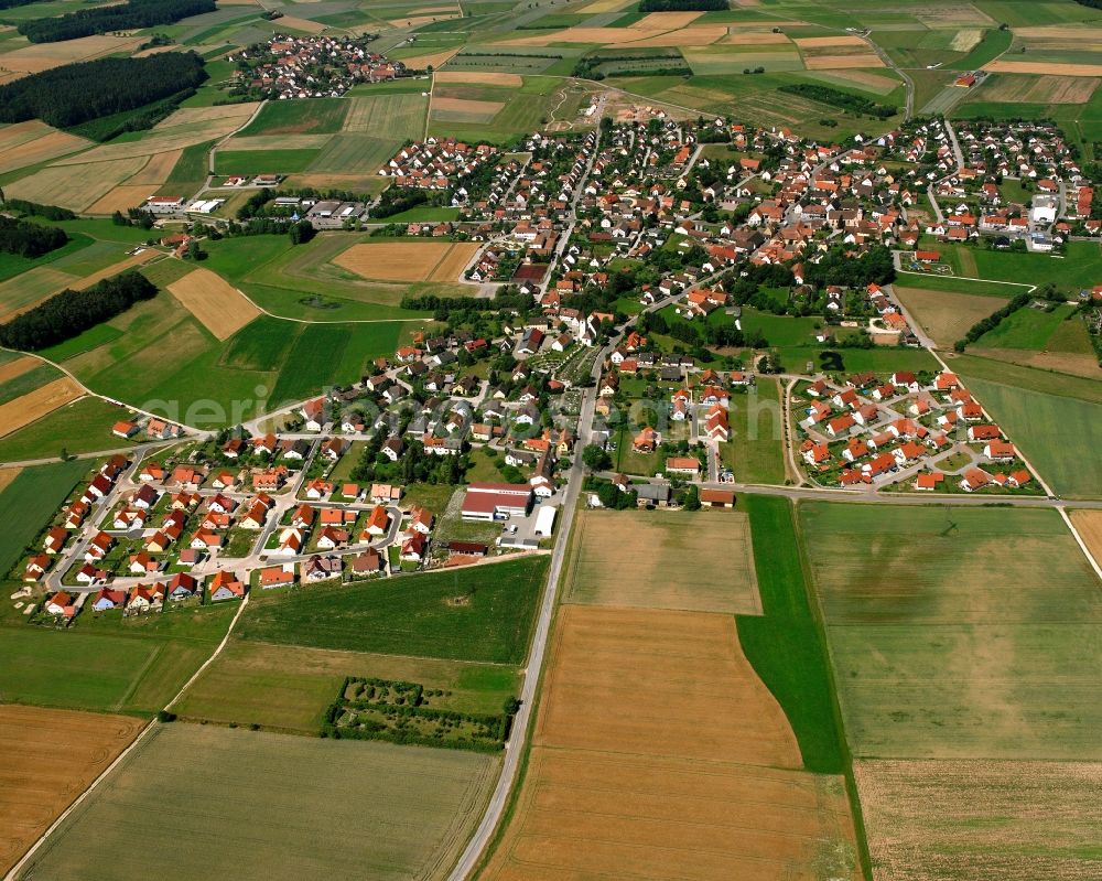 Burgoberbach from above - Residential area of the multi-family house settlement in Burgoberbach in the state Bavaria, Germany