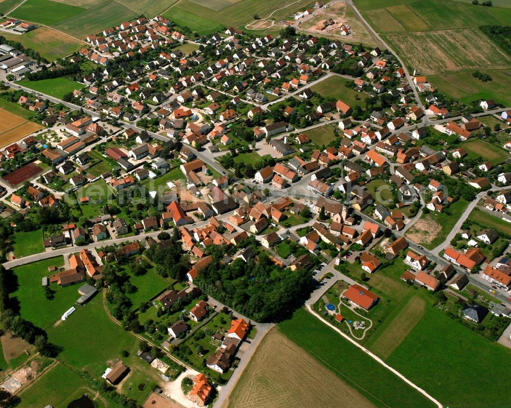 Burgoberbach from the bird's eye view: Residential area of the multi-family house settlement in Burgoberbach in the state Bavaria, Germany