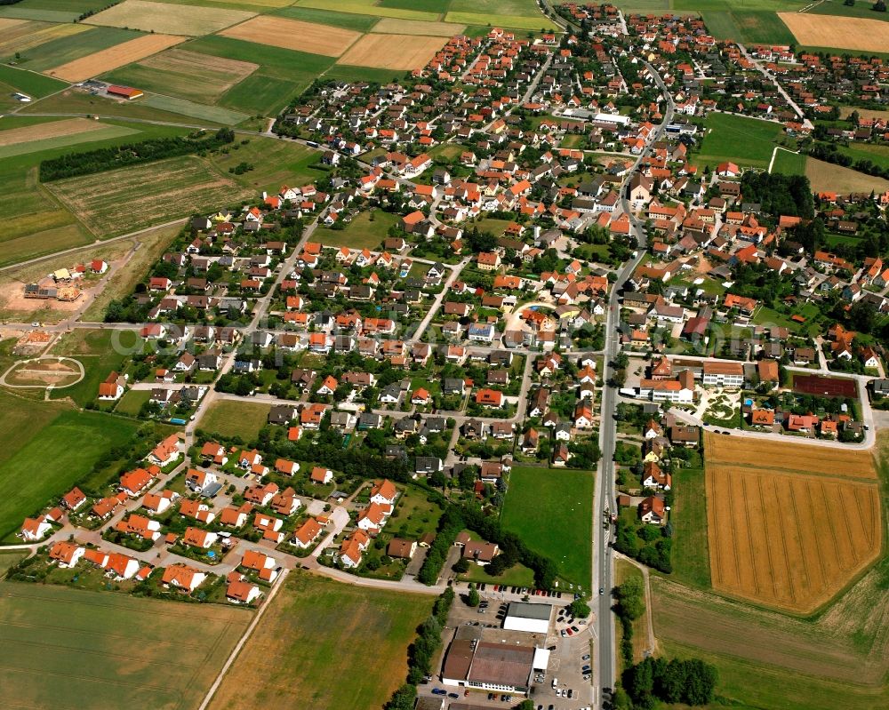 Aerial image Burgoberbach - Residential area of the multi-family house settlement in Burgoberbach in the state Bavaria, Germany