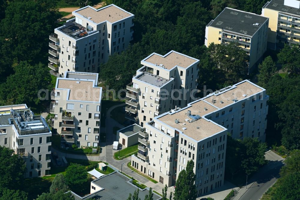 Berlin from the bird's eye view: Residential area of the multi-family house settlement on Carlsgarten in the district Karlshorst in Berlin, Germany