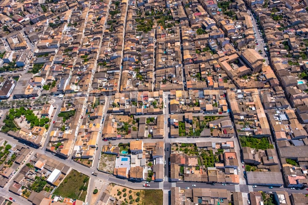 Muro from above - Residential area of the multi-family house settlement on Carrer Gaspar de Bono in Muro in Balearic island of Mallorca, Spain