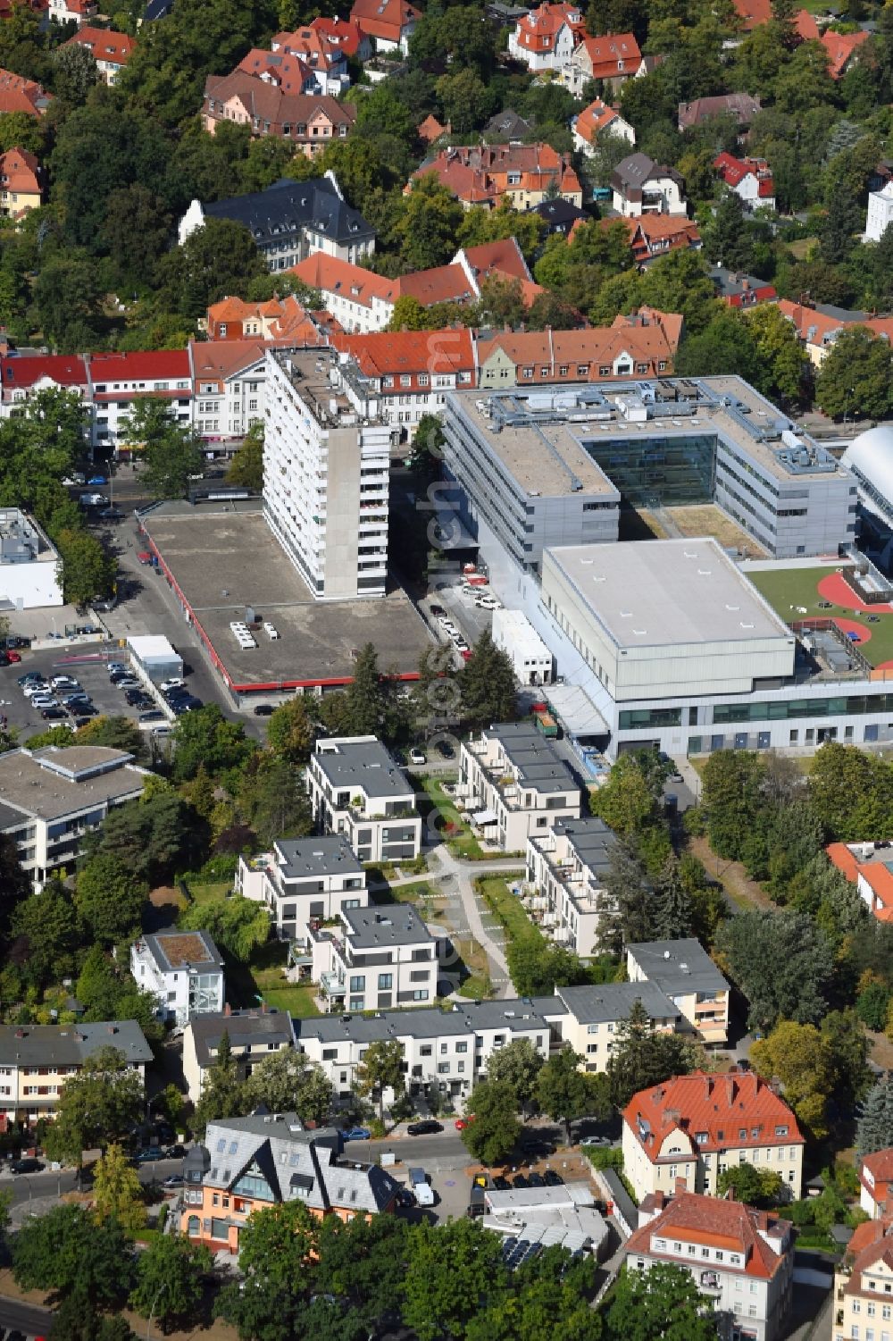 Berlin from above - Residential area of the multi-family house settlement on Charlottenburger Strasse in the district Zehlendorf in Berlin, Germany