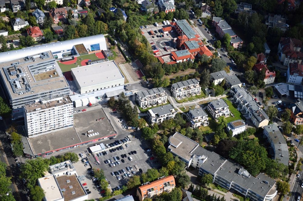 Berlin from above - Residential area of the multi-family house settlement on Charlottenburger Strasse in the district Zehlendorf in Berlin, Germany