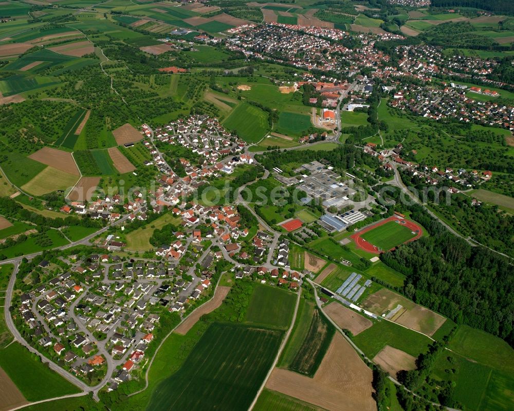 Aerial image Cottenweiler - Residential area of the multi-family house settlement in Cottenweiler in the state Baden-Wuerttemberg, Germany