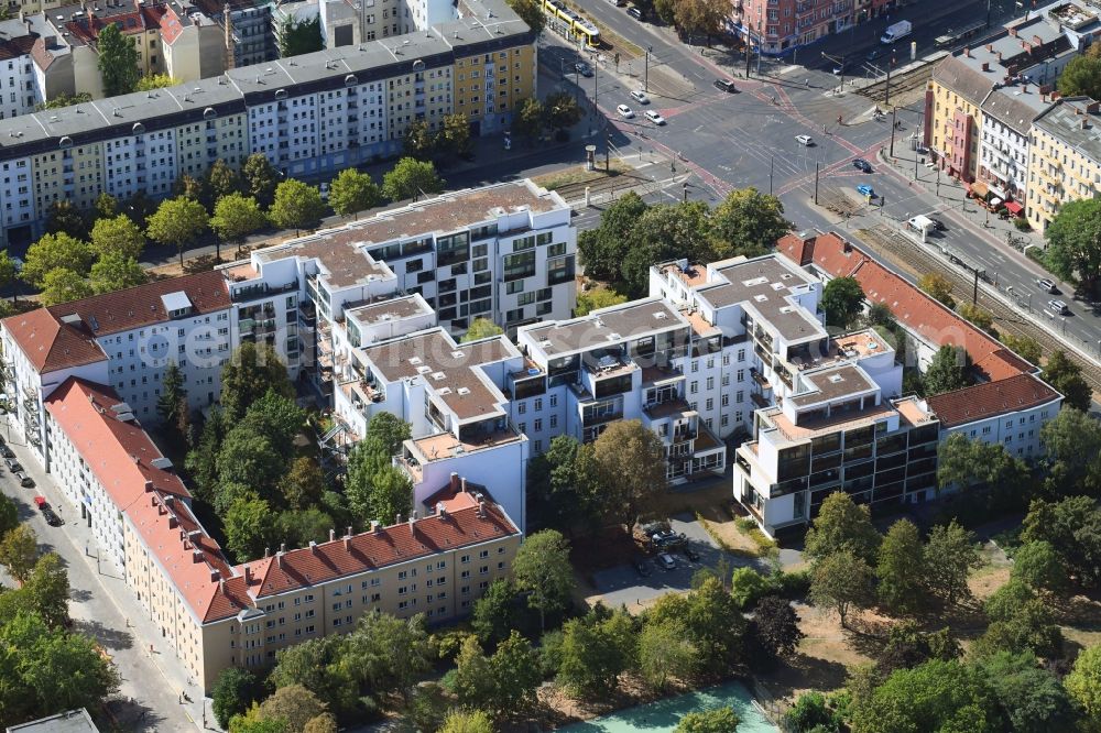 Berlin from above - Residential area of the multi-family house settlement Danziger Strasse corner Prenzlauer Allee in the district Prenzlauer Berg in Berlin, Germany