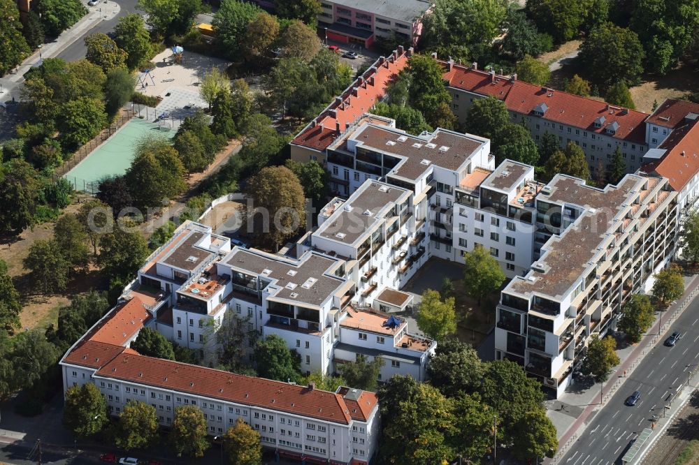 Berlin from above - Residential area of the multi-family house settlement Danziger Strasse corner Prenzlauer Allee in the district Prenzlauer Berg in Berlin, Germany