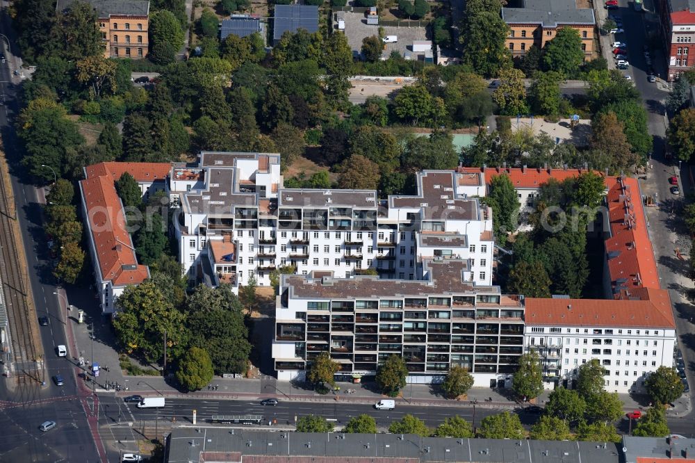 Berlin from above - Residential area of the multi-family house settlement Danziger Strasse corner Prenzlauer Allee in the district Prenzlauer Berg in Berlin, Germany