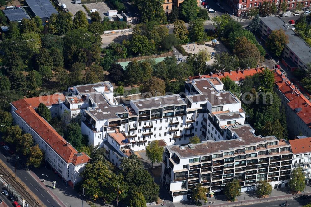 Berlin from above - Residential area of the multi-family house settlement Danziger Strasse corner Prenzlauer Allee in the district Prenzlauer Berg in Berlin, Germany