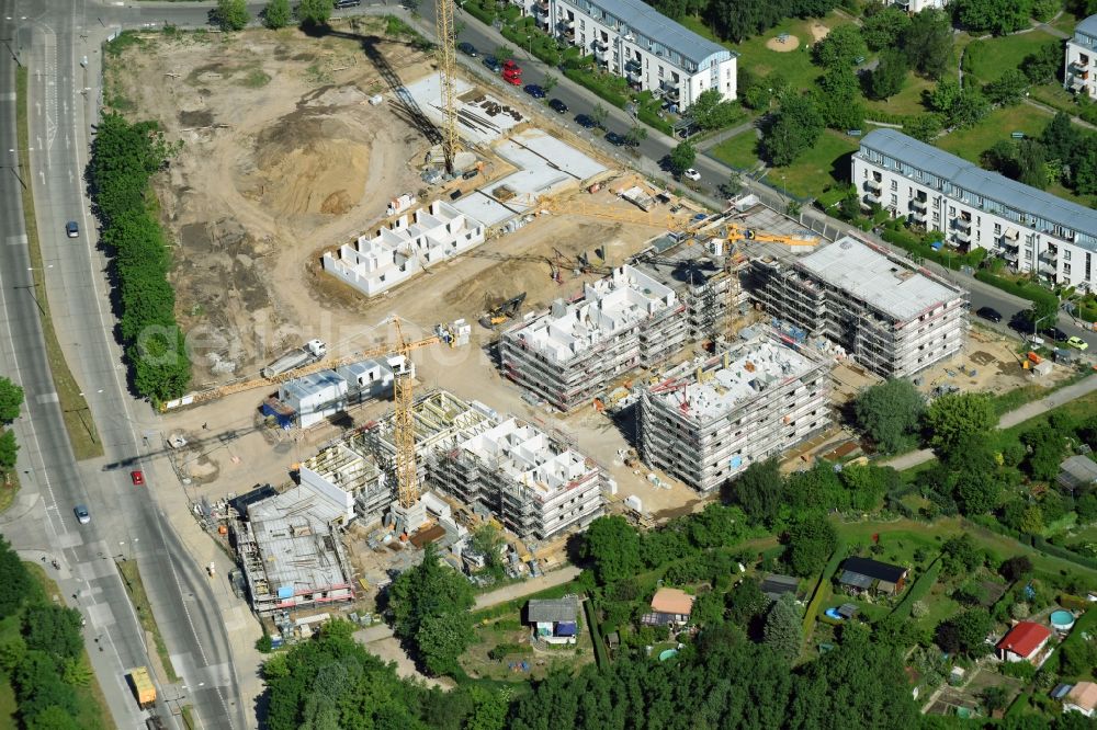 Aerial photograph Berlin - Residential area of a multi-family house settlement campany degewo AG on Joachim-Ringelnatz-Strasse - Hans-Fallada-Strasse - Cecilienstrasse in the district Biesdorf in Berlin