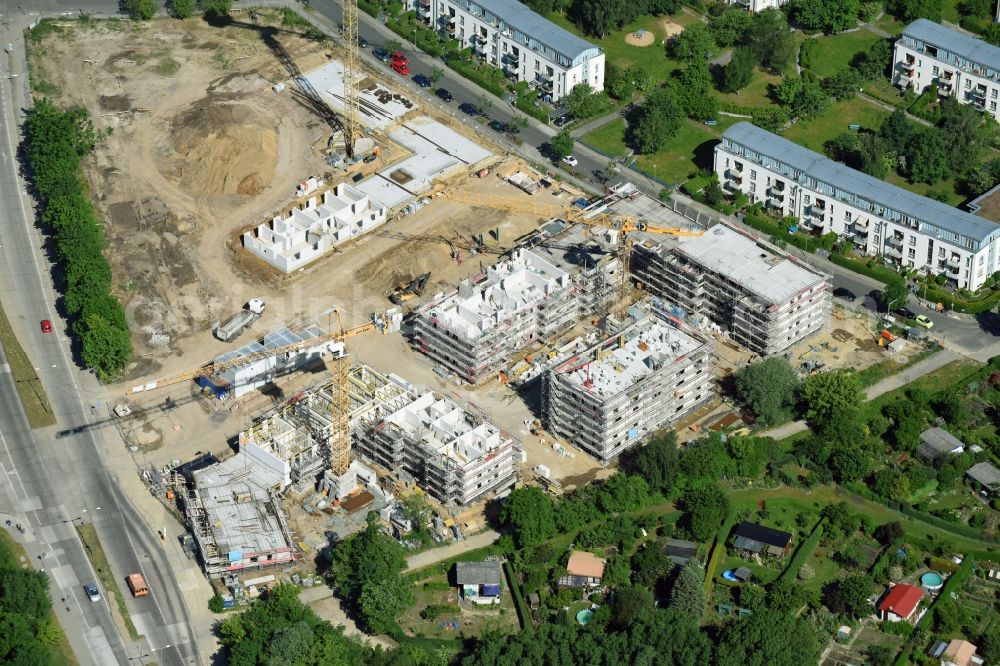 Berlin from the bird's eye view: Residential area of a multi-family house settlement campany degewo AG on Joachim-Ringelnatz-Strasse - Hans-Fallada-Strasse - Cecilienstrasse in the district Biesdorf in Berlin