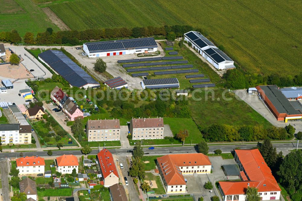 Demmin from above - Residential area of the multi-family house settlement on street Jarmener Strasse in Demmin in the state Mecklenburg - Western Pomerania, Germany