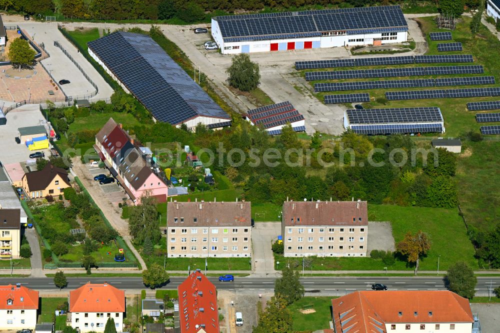 Demmin from the bird's eye view: Residential area of the multi-family house settlement on street Jarmener Strasse in Demmin in the state Mecklenburg - Western Pomerania, Germany