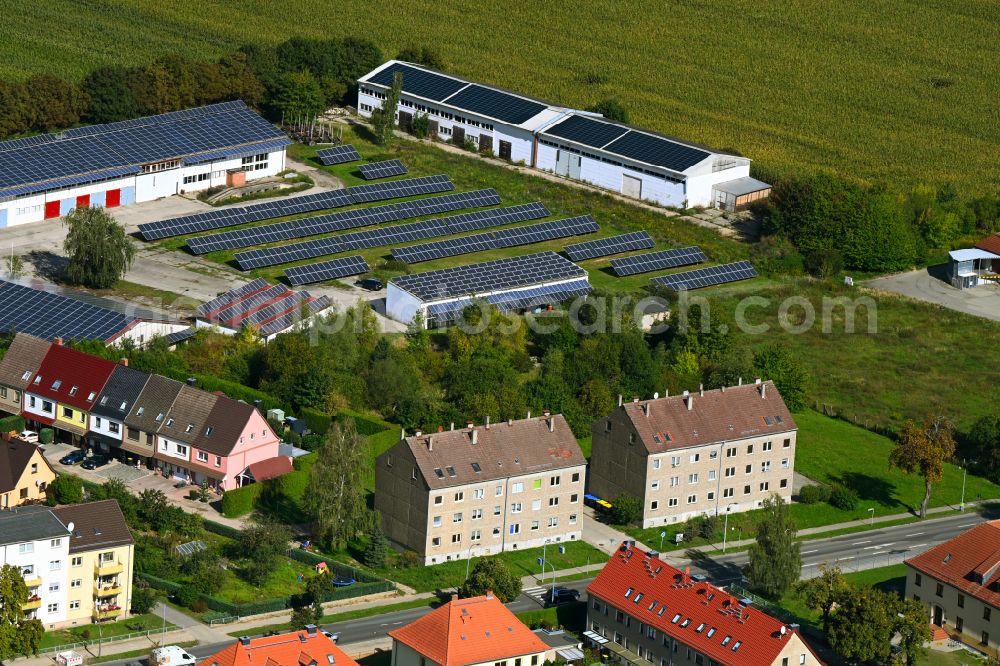 Demmin from above - Residential area of the multi-family house settlement on street Jarmener Strasse in Demmin in the state Mecklenburg - Western Pomerania, Germany