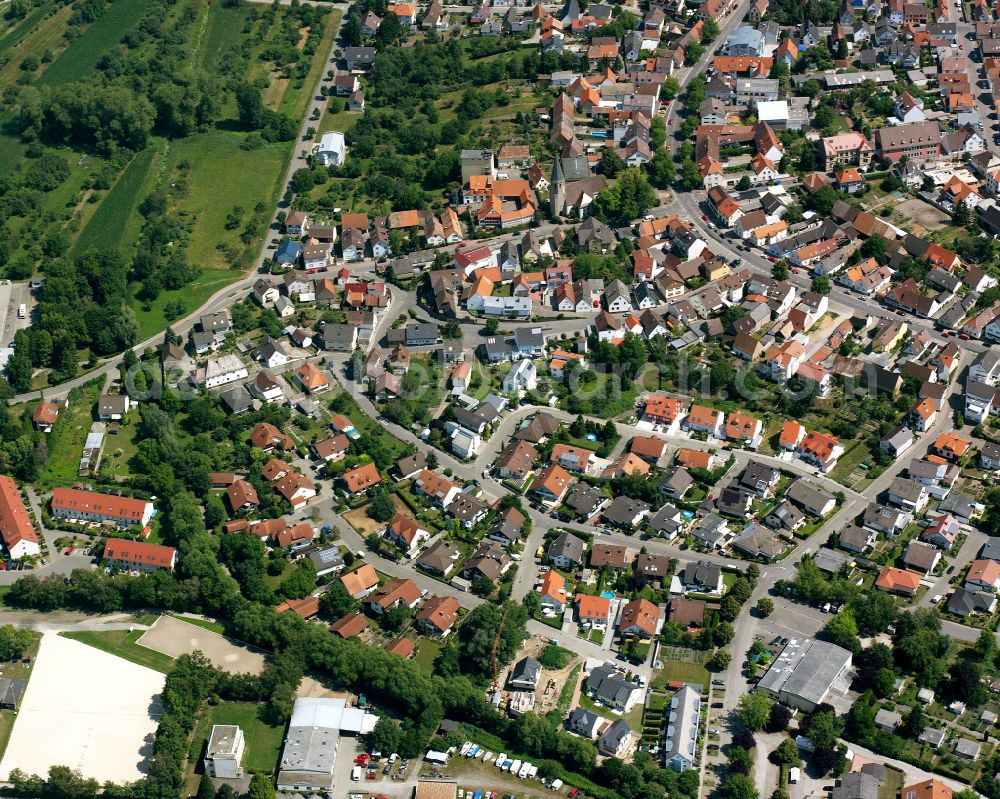 Eggenstein from above - Residential area of the multi-family house settlement in Eggenstein in the state Baden-Wuerttemberg, Germany