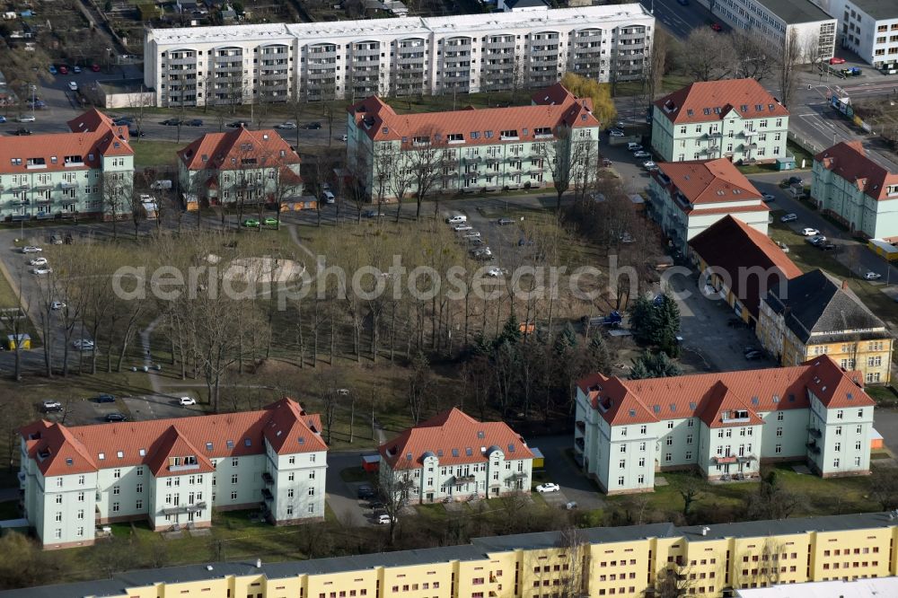 Aerial image Magdeburg - Residential area of a multi-family house settlement An der Enckelkaserne in the district Stadtfeld West in Magdeburg in the state Saxony-Anhalt