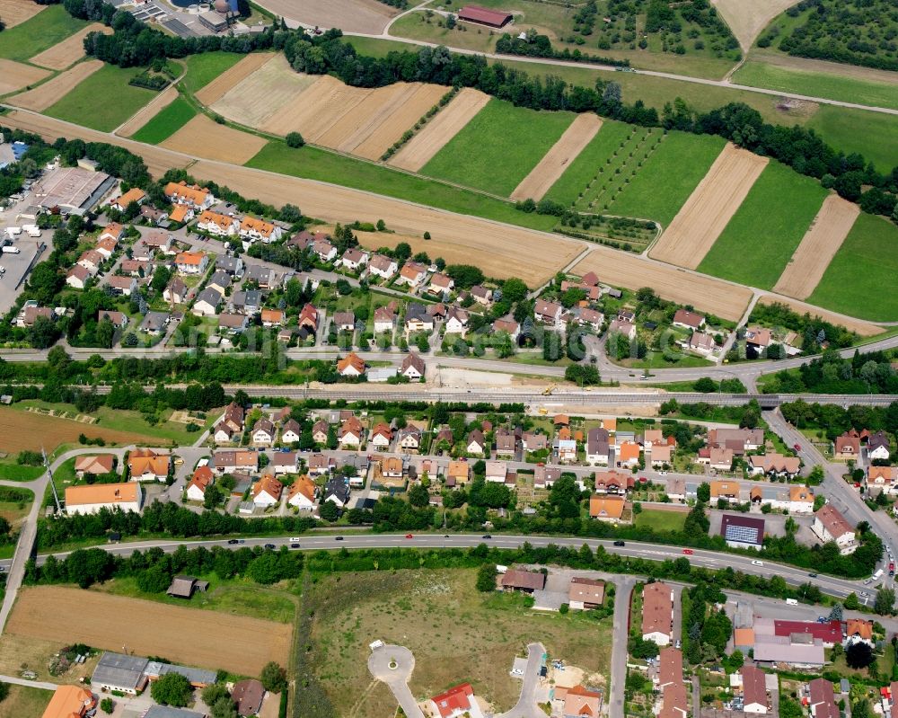 Ellhofen from above - Residential area of the multi-family house settlement in Ellhofen in the state Baden-Wuerttemberg, Germany