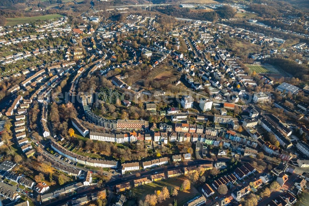 Aerial image Lüdenscheid - Residential area of the multi-family house settlement along the Elsa-Braendstroem-Strasse - Werdohler Strasse in Luedenscheid in the state North Rhine-Westphalia, Germany