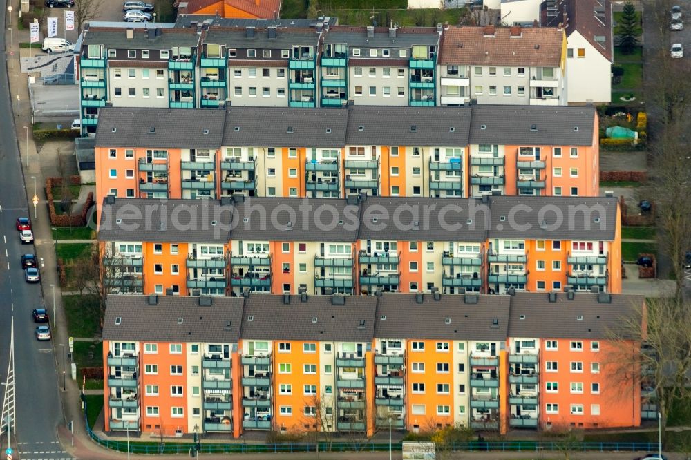 Aerial image Herne - Residential area of the multi-family house settlement along the Horststrasse in Herne in the state North Rhine-Westphalia, Germany