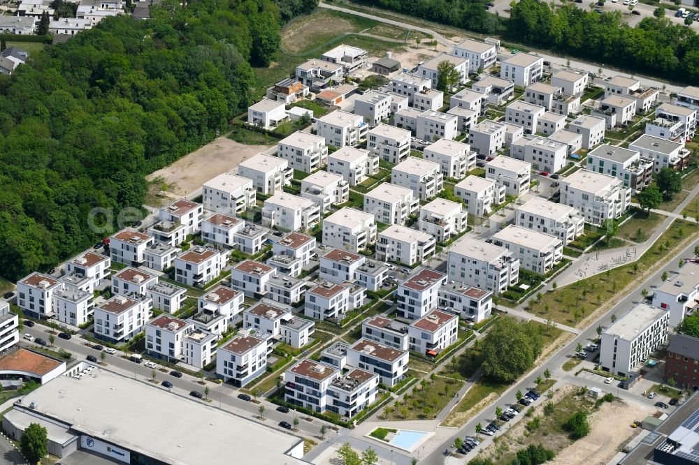 Aerial image Ingolstadt - Residential area of the multi-family house settlement along the Inge-Meysel-Strasse - Marlene-Dietrich-Strasse in Ingolstadt in the state Bavaria, Germany