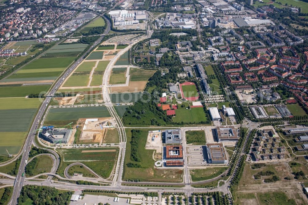 Augsburg from above - Residential area of the multi-family house settlement along the Josef-Priller-Strasse - Professor-Messerschmitt-Strasse in Augsburg in the state Bavaria, Germany