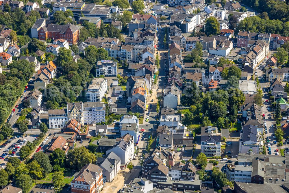 Aerial photograph Gevelsberg - Residential area of the multi-family house settlement along the Mittelstrasse in the district Heck in Gevelsberg in the state North Rhine-Westphalia, Germany