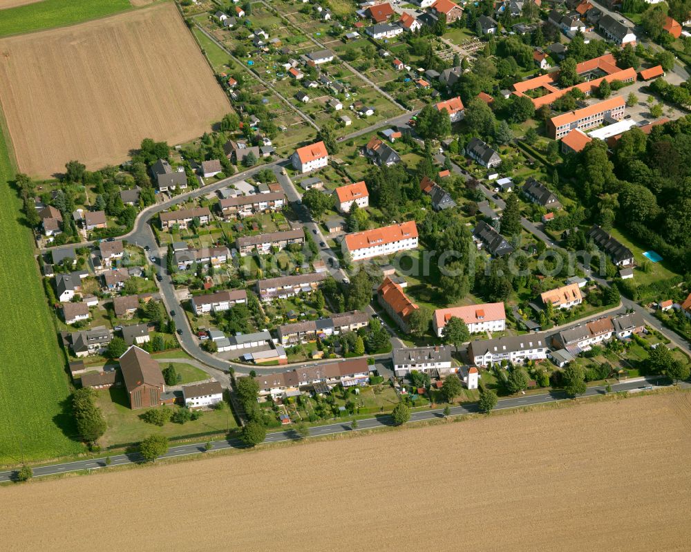 Flachstöckheim from above - Residential area of the multi-family house settlement in Flachstöckheim in the state Lower Saxony, Germany