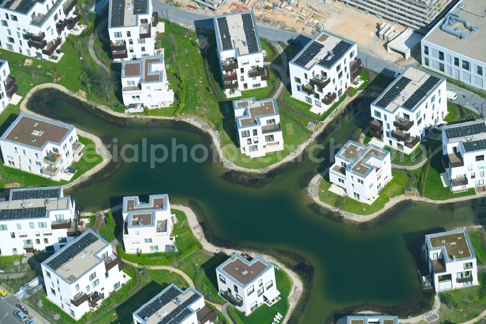 Aerial image Berlin - Residential area of the multi-family house settlement Fuenf Morgen Dahlem Urban Village on Marshallstrasse - Huettenweg in the district Dahlem in Berlin, Germany