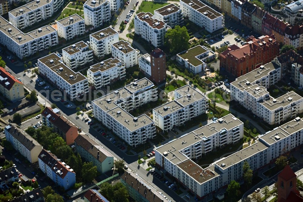 Nürnberg from above - Residential area of the multi-family house settlement on Friedenstrasse in the district Maxfeld in Nuremberg in the state Bavaria, Germany