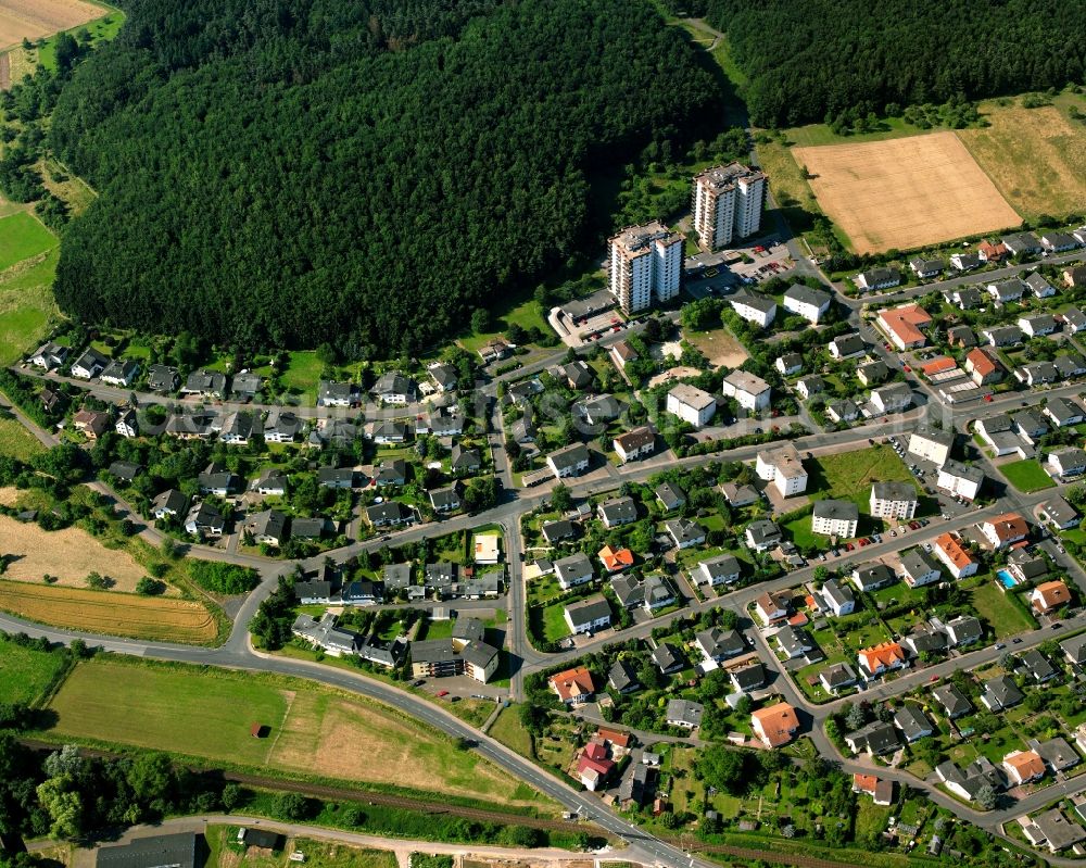 Aerial image Großen-Buseck - Residential area of the multi-family house settlement in Großen-Buseck in the state Hesse, Germany