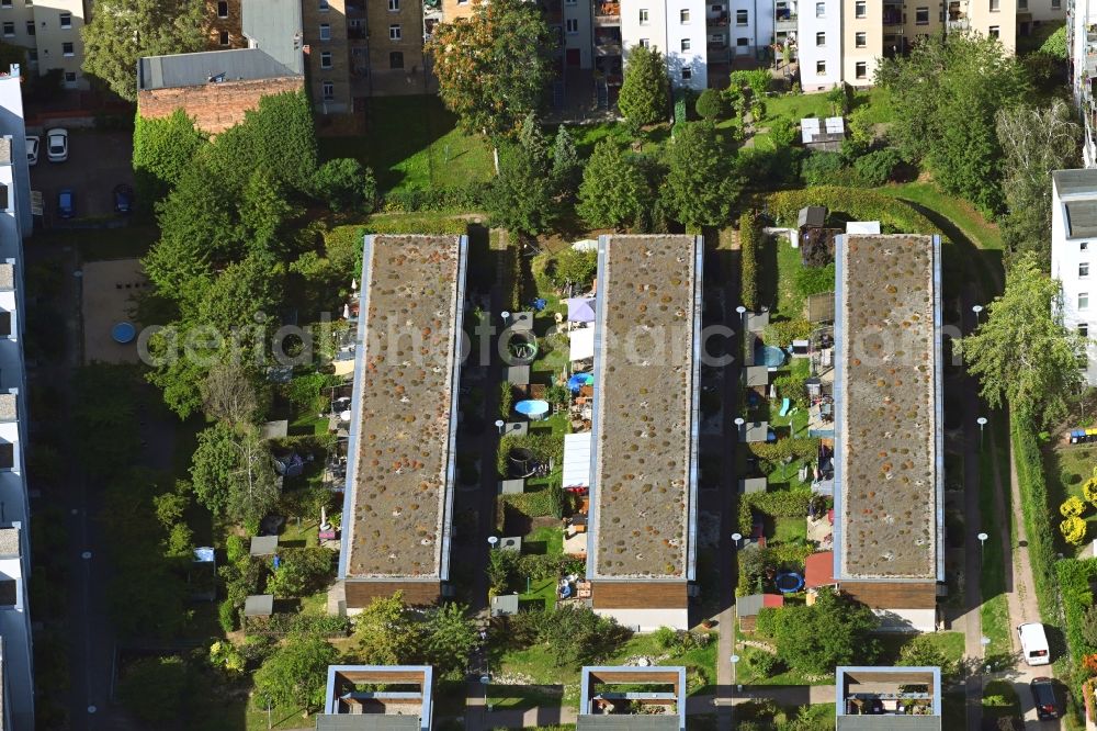 Halle (Saale) from the bird's eye view: Residential area of the multi-family house settlement in Halle (Saale) in the state Saxony-Anhalt, Germany