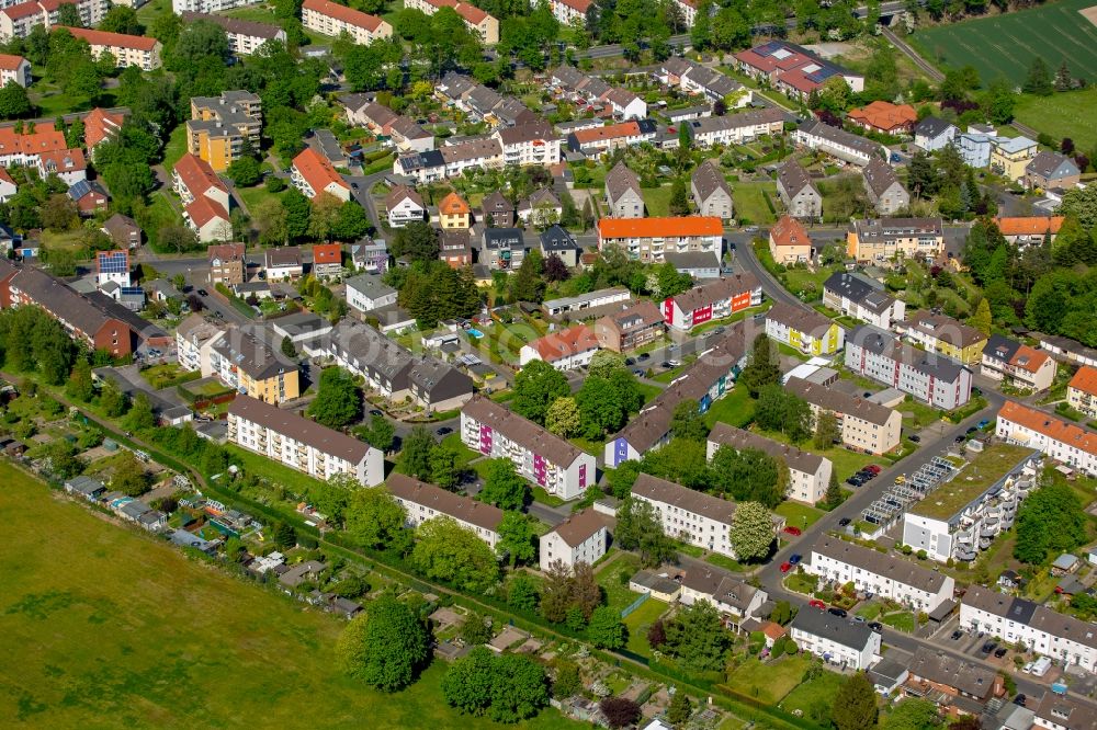 Hamm from the bird's eye view: Residential area of a multi-family house settlement Wichernstreet- Letterhausstreet in Hamm in the state North Rhine-Westphalia