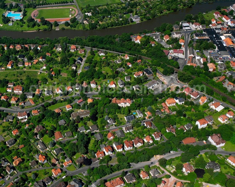 Hann. Münden from above - Residential area of the multi-family house settlement in Hann. Muenden in the state Lower Saxony, Germany