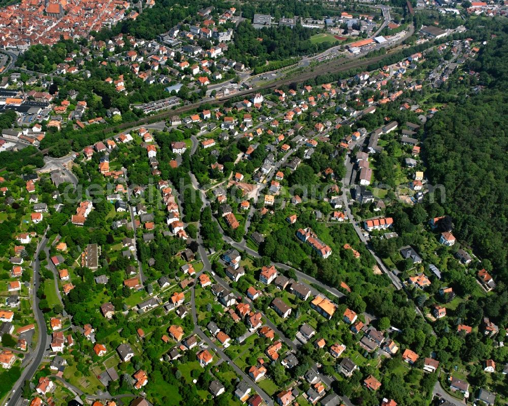 Aerial image Hann. Münden - Residential area of the multi-family house settlement in Hann. Muenden in the state Lower Saxony, Germany