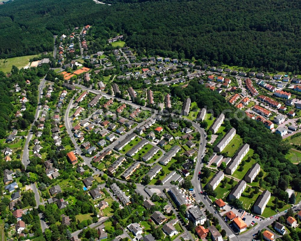 Aerial image Hann. Münden - Residential area of the multi-family house settlement in Hann. Muenden in the state Lower Saxony, Germany