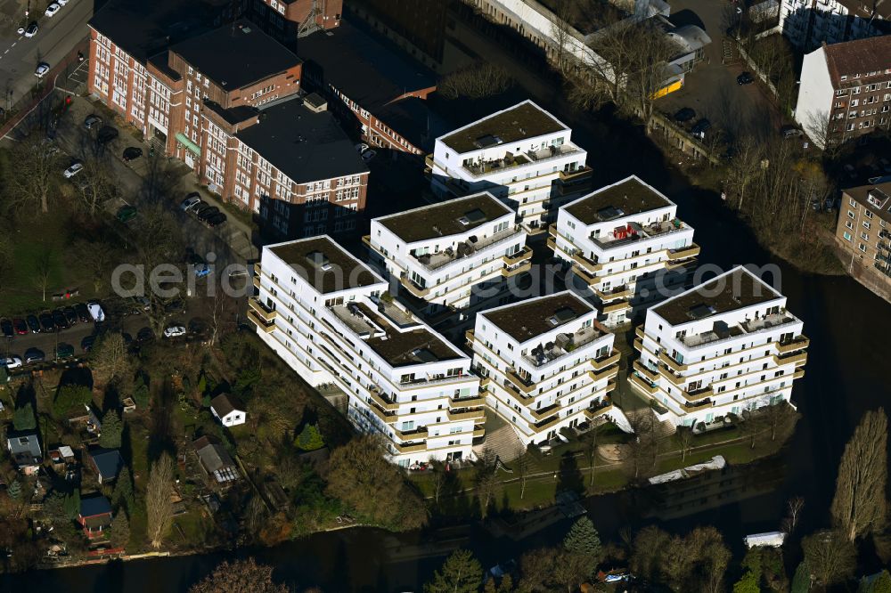 Aerial photograph Hamburg - Residential area of the multi-family house settlement Hansaterrassen between Wendenstrasse and Rueckerskanal in the district Hamm in Hamburg, Germany