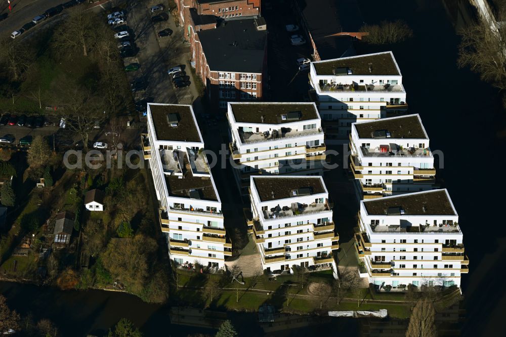 Hamburg from above - Residential area of the multi-family house settlement Hansaterrassen between Wendenstrasse and Rueckerskanal in the district Hamm in Hamburg, Germany