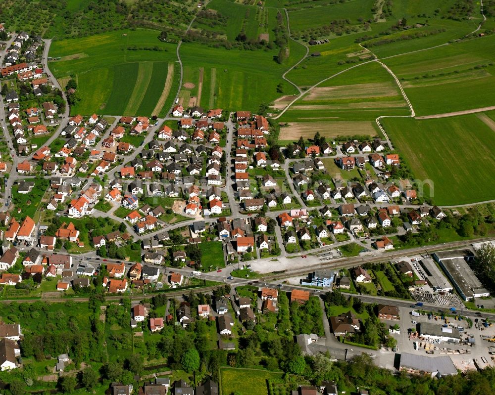 Aerial image Haubersbronn - Residential area of the multi-family house settlement in Haubersbronn in the state Baden-Wuerttemberg, Germany