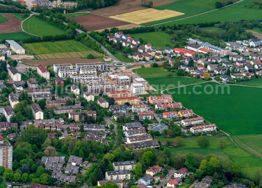 Emmendingen from above - Residential area of the multi-family house settlement Hauptstrasse Lerchacker in Emmendingen in the state Baden-Wurttemberg, Germany