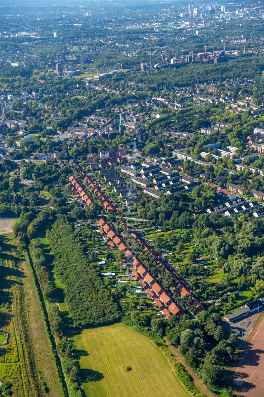 Aerial image Essen - Residential area of a multi-family house settlement Hegemannshof in Essen in the state North Rhine-Westphalia