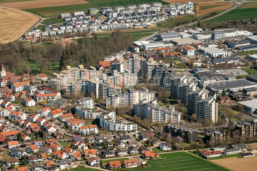 Aerial photograph Hemmingen - Residential area of the multi-family house settlement in Hemmingen in the state Baden-Wuerttemberg, Germany